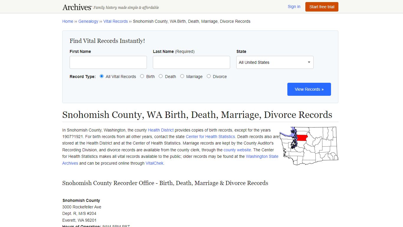 Snohomish County, WA Birth, Death, Marriage, Divorce Records - Archives.com